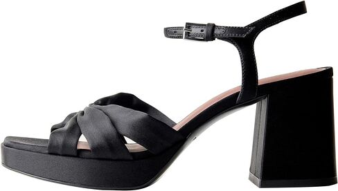 Arqa Platform Bow Sandals for Women Metallic Ruched Chunky Heels Square Open Toe Ankle Strap Block Heel Sandal in Saudi Arabia