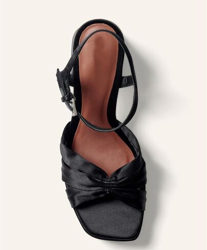 Arqa Platform Bow Sandals for Women Metallic Ruched Chunky Heels Square Open Toe Ankle Strap Block Heel Sandal in Saudi Arabia