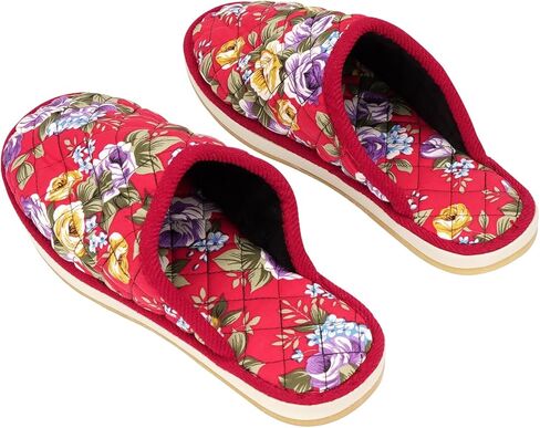 SHIDOW Handmade Lightweight Soft Cozy Shoe, Cotton Home Slippers Closed Toe, Size: Red with Ethnic Flowers Printing. in Saudi Arabia
