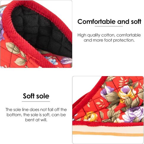 SHIDOW Handmade Lightweight Soft Cozy Shoe, Cotton Home Slippers Closed Toe, Size: Red with Ethnic Flowers Printing. in Saudi Arabia