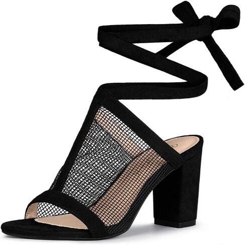 Allegra K Women's Mesh Block Heel Lace Up Sandals in Saudi Arabia
