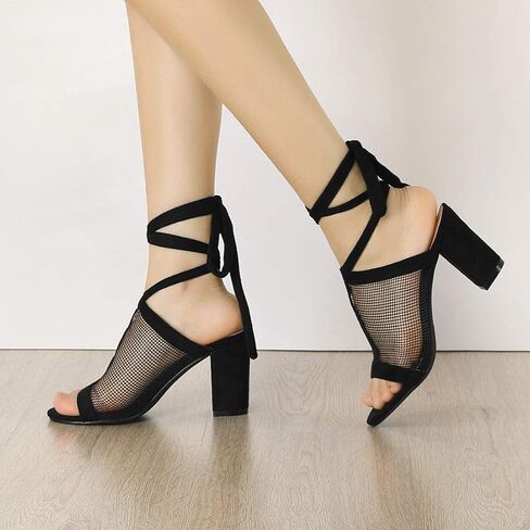 Allegra K Women's Mesh Block Heel Lace Up Sandals in Saudi Arabia