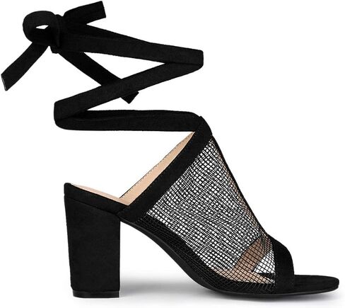 Allegra K Women's Mesh Block Heel Lace Up Sandals in Saudi Arabia