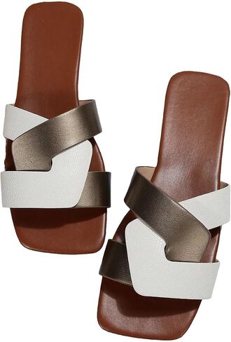 GORGLITTER Women's Cross Strappy Flat Sandals Colorblock Twist Band Slide Sandals Summer Open Toe Slides Slippers in Saudi Arabia