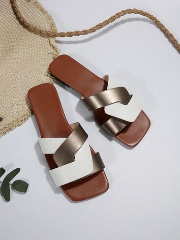 GORGLITTER Women's Cross Strappy Flat Sandals Colorblock Twist Band Slide Sandals Summer Open Toe Slides Slippers in Saudi Arabia