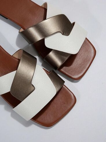 GORGLITTER Women's Cross Strappy Flat Sandals Colorblock Twist Band Slide Sandals Summer Open Toe Slides Slippers in Saudi Arabia