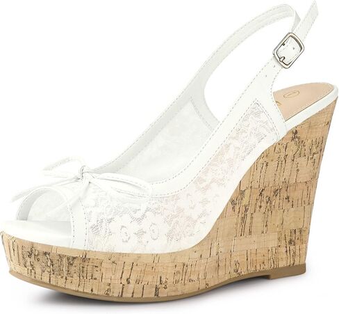 Perphy Platform Heels Lace Bow Slingback Wedge Sandals for Women in Saudi Arabia