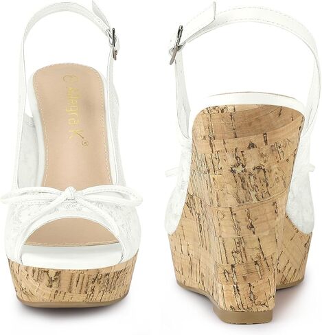 Perphy Platform Heels Lace Bow Slingback Wedge Sandals for Women in Saudi Arabia