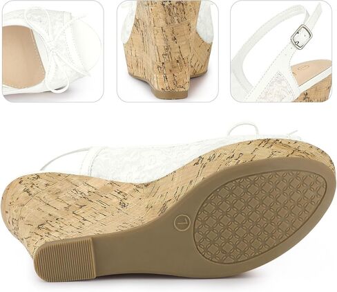 Perphy Platform Heels Lace Bow Slingback Wedge Sandals for Women in Saudi Arabia