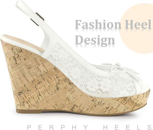 Perphy Platform Heels Lace Bow Slingback Wedge Sandals for Women in Saudi Arabia