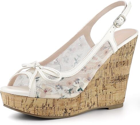 Perphy Platform Heels Lace Bow Slingback Wedge Sandals for Women in Saudi Arabia