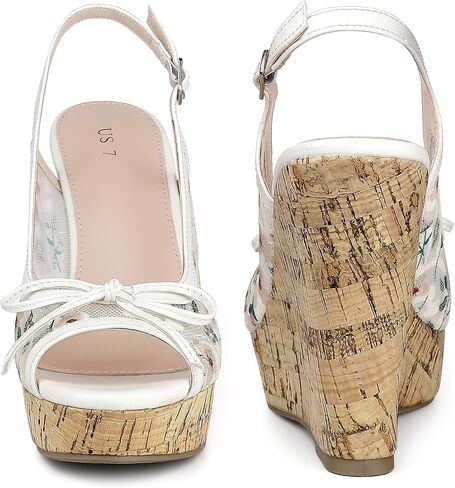 Perphy Platform Heels Lace Bow Slingback Wedge Sandals for Women in Saudi Arabia