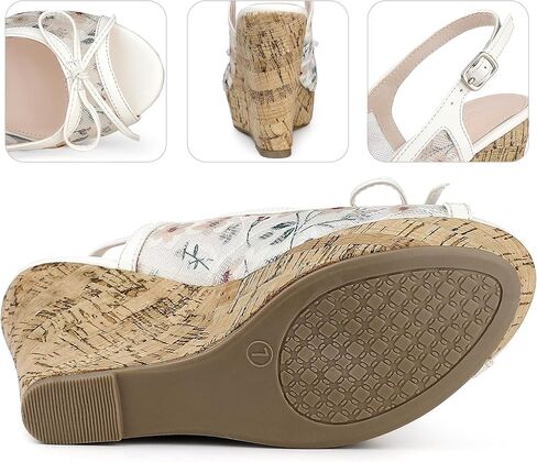 Perphy Platform Heels Lace Bow Slingback Wedge Sandals for Women in Saudi Arabia