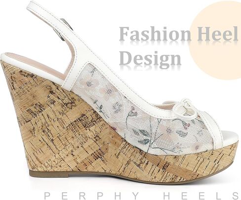 Perphy Platform Heels Lace Bow Slingback Wedge Sandals for Women in Saudi Arabia