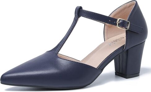 Womens T Strap Mary Jane Shoes Chunky Block Heel Pointed Toe Ankle Strap Buckle Dress Pumps in Kuwait