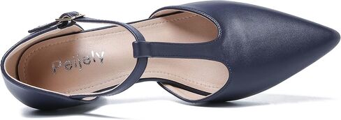 Womens T Strap Mary Jane Shoes Chunky Block Heel Pointed Toe Ankle Strap Buckle Dress Pumps in Kuwait