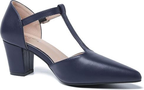 Womens T Strap Mary Jane Shoes Chunky Block Heel Pointed Toe Ankle Strap Buckle Dress Pumps in Kuwait