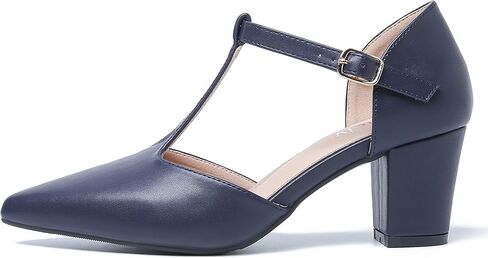 Womens T Strap Mary Jane Shoes Chunky Block Heel Pointed Toe Ankle Strap Buckle Dress Pumps in Kuwait