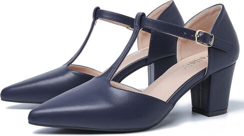 Womens T Strap Mary Jane Shoes Chunky Block Heel Pointed Toe Ankle Strap Buckle Dress Pumps in Kuwait