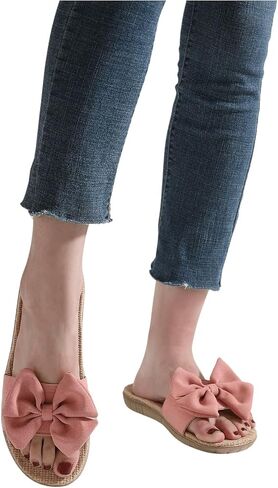 Verdusa Women's Bowknot Decor Flat Slippers Single Band Open Toe Solid Indoor Slipper in Saudi Arabia