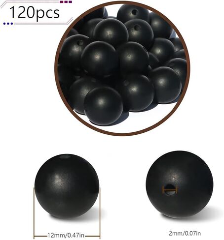120pcs 12mm Black Silicone Beads Loose Beads for Making Jewelary Art Craft Keychain Bracelet (Black) in Saudi Arabia