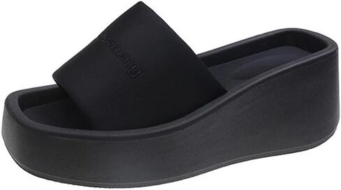 Women's Platform Slide Sandal Comfort Wedge Heel Slippers Open Square Toe Padded Strap Slides in Saudi Arabia