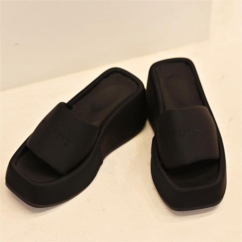 Women's Platform Slide Sandal Comfort Wedge Heel Slippers Open Square Toe Padded Strap Slides in Saudi Arabia