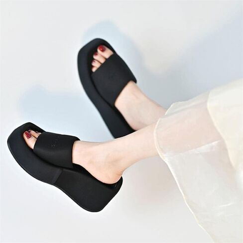 Women's Platform Slide Sandal Comfort Wedge Heel Slippers Open Square Toe Padded Strap Slides in Saudi Arabia