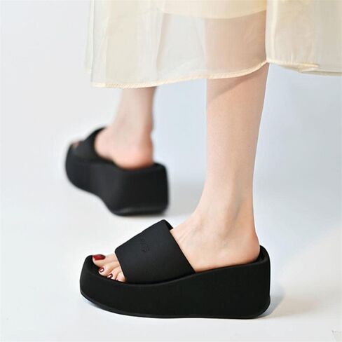 Women's Platform Slide Sandal Comfort Wedge Heel Slippers Open Square Toe Padded Strap Slides in Saudi Arabia