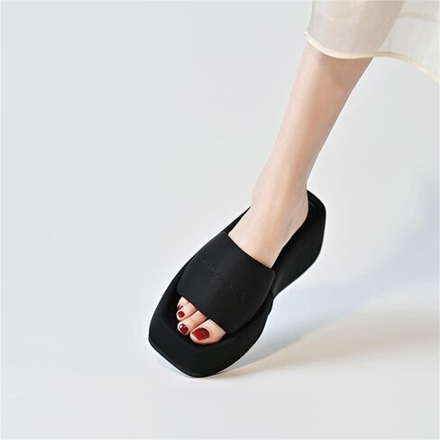 Women's Platform Slide Sandal Comfort Wedge Heel Slippers Open Square Toe Padded Strap Slides in Saudi Arabia