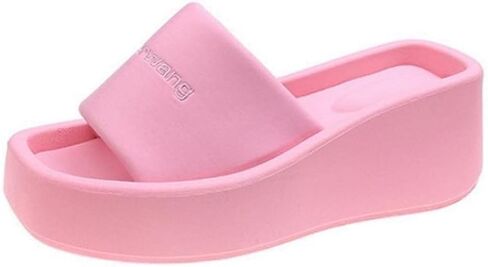 Women's Platform Slide Sandal Comfort Wedge Heel Slippers Open Square Toe Padded Strap Slides in Saudi Arabia