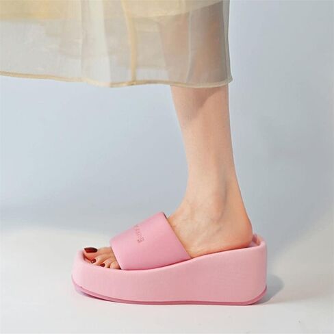 Women's Platform Slide Sandal Comfort Wedge Heel Slippers Open Square Toe Padded Strap Slides in Saudi Arabia