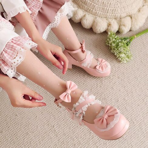 LUXMAX Women Cute Lolita Shoes Platform Mary Janes Kawaii Sweet Pumps | Strappy Ankle Strap Mary Janes, Lace Cross Tied Dress Pumps,Cute Pumps with Bow,Fashion Dress Shoes,Sweet Shoes in Saudi Arabia