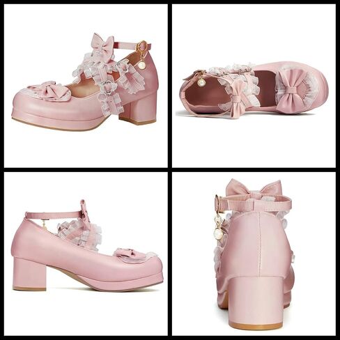 LUXMAX Women Cute Lolita Shoes Platform Mary Janes Kawaii Sweet Pumps | Strappy Ankle Strap Mary Janes, Lace Cross Tied Dress Pumps,Cute Pumps with Bow,Fashion Dress Shoes,Sweet Shoes in Saudi Arabia
