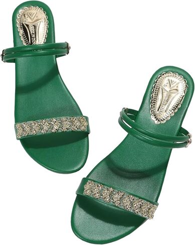 OYOANGLE Women's Rhinestone Decor Double Strap Open Toe Flat Sandals Summer Casual Slide Sandals in Saudi Arabia