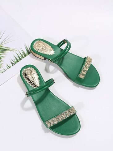 OYOANGLE Women's Rhinestone Decor Double Strap Open Toe Flat Sandals Summer Casual Slide Sandals in Saudi Arabia