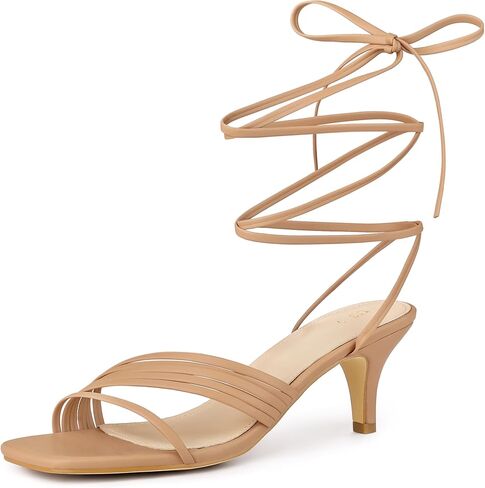 Perphy Lace Up Square Toe Strappy Kitten Heels Sandals for Women in Saudi Arabia