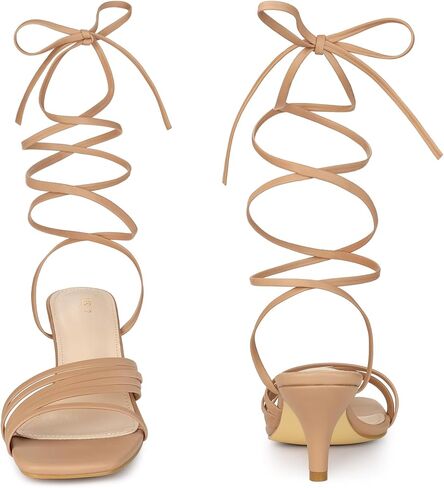 Perphy Lace Up Square Toe Strappy Kitten Heels Sandals for Women in Saudi Arabia