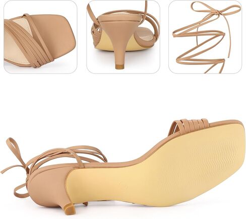 Perphy Lace Up Square Toe Strappy Kitten Heels Sandals for Women in Saudi Arabia