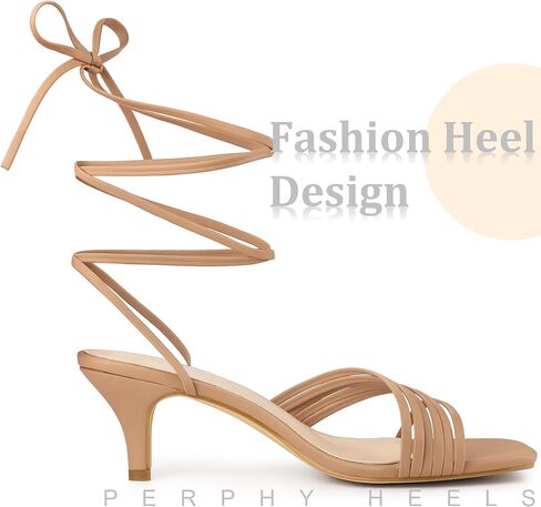 Perphy Lace Up Square Toe Strappy Kitten Heels Sandals for Women in Saudi Arabia