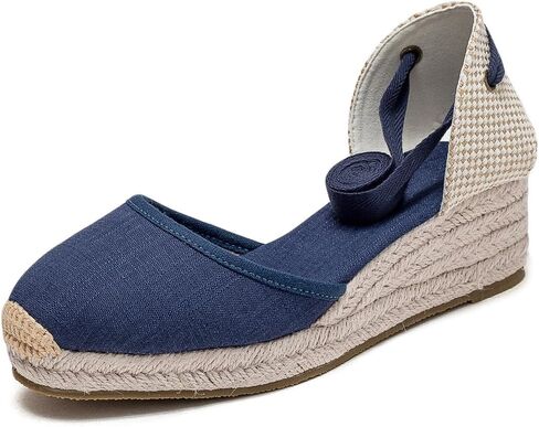 U-lite Womens Platform Wedge Sandals Espadrilles Closed Toe Ankle Strap Lace Up Ankle-Tie Strap Classic Espadrille Heel in Saudi Arabia