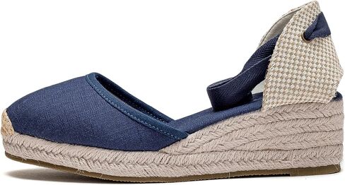 U-lite Womens Platform Wedge Sandals Espadrilles Closed Toe Ankle Strap Lace Up Ankle-Tie Strap Classic Espadrille Heel in Saudi Arabia