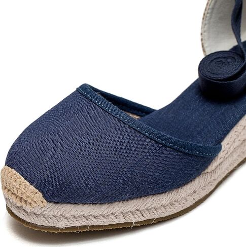 U-lite Womens Platform Wedge Sandals Espadrilles Closed Toe Ankle Strap Lace Up Ankle-Tie Strap Classic Espadrille Heel in Saudi Arabia