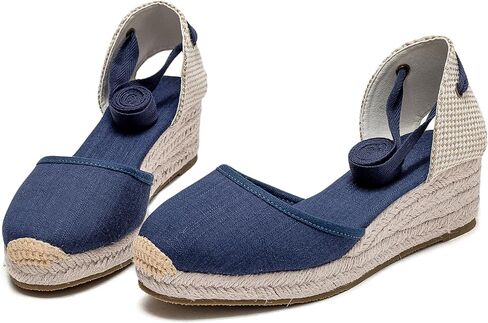 U-lite Womens Platform Wedge Sandals Espadrilles Closed Toe Ankle Strap Lace Up Ankle-Tie Strap Classic Espadrille Heel in Saudi Arabia
