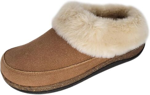Clarks Womens Slipper Suede Leather Scuff Toe - Plush Faux Fur Collar/Lined With A Cork Midsole - Open Back Indoor Outdoor House Slippers For Women in Saudi Arabia