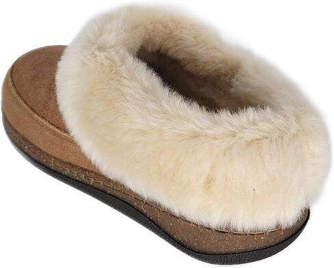 Clarks Womens Slipper Suede Leather Scuff Toe - Plush Faux Fur Collar/Lined With A Cork Midsole - Open Back Indoor Outdoor House Slippers For Women in Saudi Arabia