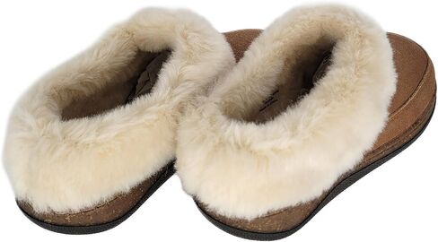 Clarks Womens Slipper Suede Leather Scuff Toe - Plush Faux Fur Collar/Lined With A Cork Midsole - Open Back Indoor Outdoor House Slippers For Women in Saudi Arabia