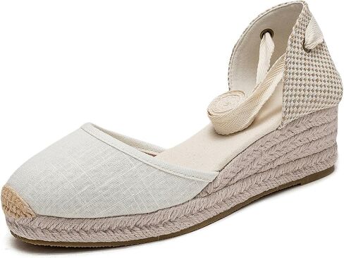 U-lite Womens Platform Wedge Sandals Espadrilles Closed Toe Ankle Strap Lace Up Ankle-Tie Strap Classic Espadrille Heel in Saudi Arabia