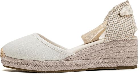 U-lite Womens Platform Wedge Sandals Espadrilles Closed Toe Ankle Strap Lace Up Ankle-Tie Strap Classic Espadrille Heel in Saudi Arabia