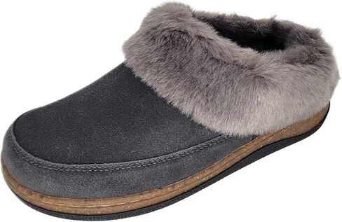 Clarks Womens Slipper Suede Leather Scuff Toe - Plush Faux Fur Collar/Lined With A Cork Midsole - Open Back Indoor Outdoor House Slippers For Women in Saudi Arabia